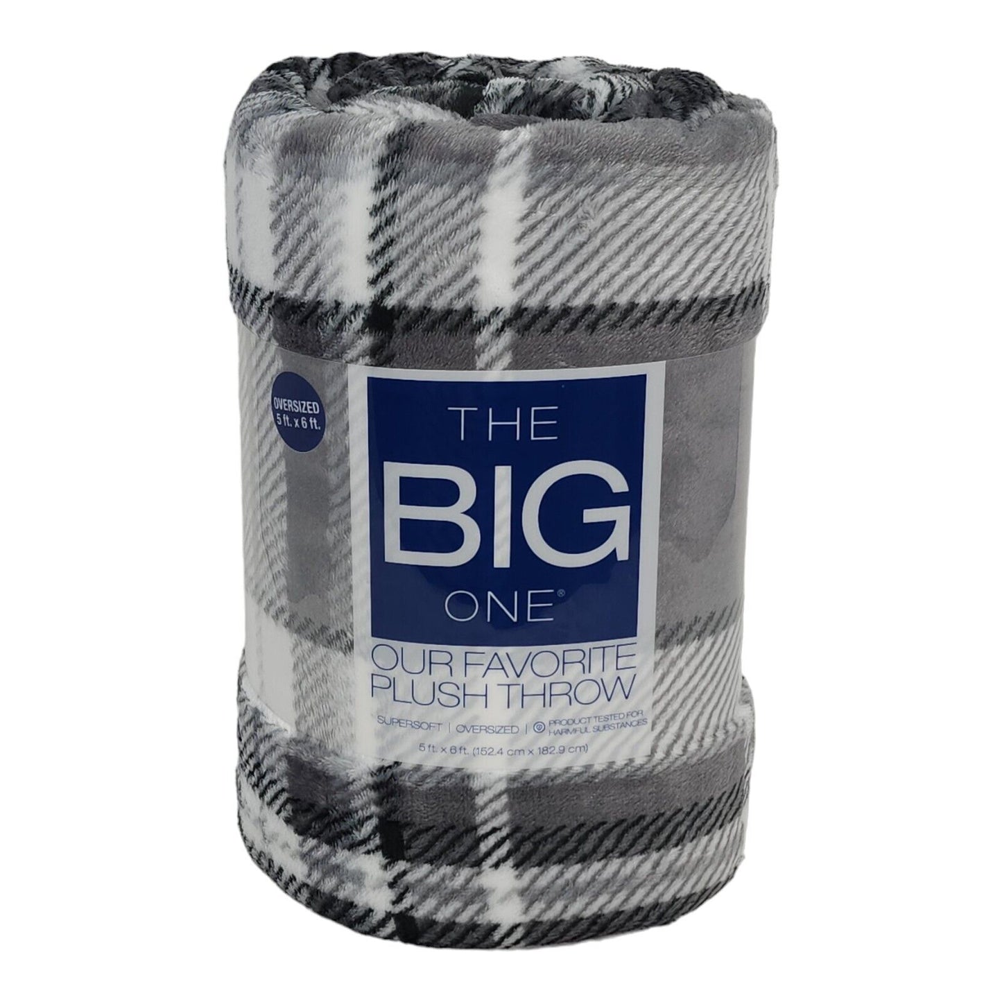 The Big One Throw Blanket Plush Super Soft Warm Cozy for Living Room 60 x 72 inches Oversized (Grey Plaid)