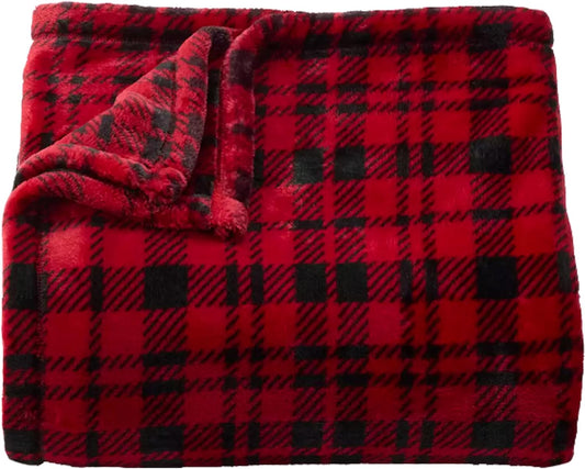 The Big One Throw Blanket Plush Super Soft Warm Cozy for Living Room 60 x 72 inches Oversized (Red Plaid)